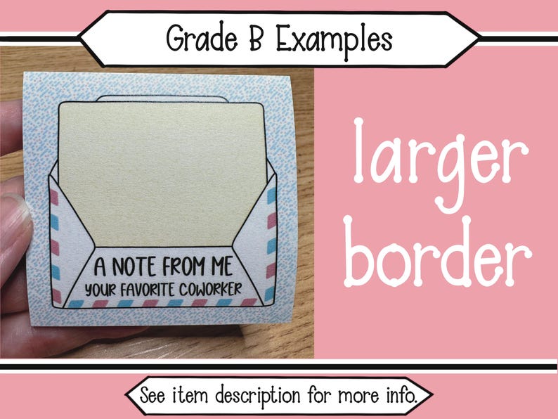 May include: A blue and white envelope with a white note inside. The note has the text "A note from me, your favourite coworker".