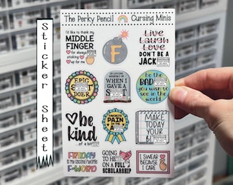 Cursing Minis 4x6 Sticker Sheet, Bujo Sticker Sheet, Planner Stickers, Funny Office Humor, Workplace Mini Stickers Kit, Vinyl Sticker Sheet