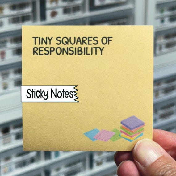 Tiny Squares Of Responsibility Sticky Notes, Funny Memo Pad Notepad, Boss Present, Sticky Note Pad, Sarcastic Office Supplies, Coworker Gift