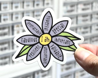 Purple Positive Affirmation Sticker, Self Love Self Care Decal, Feminism Sticker, Mental Health Girl Power Stickers, Flower Label for Laptop