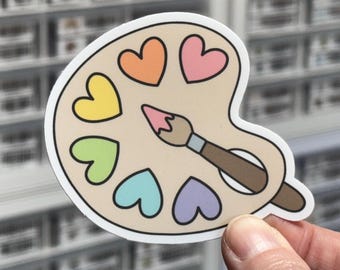 Paint Palette Sticker, Colorful Rainbow Gift For Art Teacher, Artist Palette, Paint Brush, Painter, Artist Sticker, Gift for Painter Artist