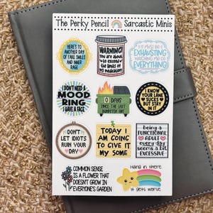 Sarcastic Minis 4x6 Sticker Sheet, Bujo Sticker Sheet, Planner Stickers, Sarcastic Humor, Snarky Mini Stickers Kit, Fun Vinyl Sticker Sheet image 6