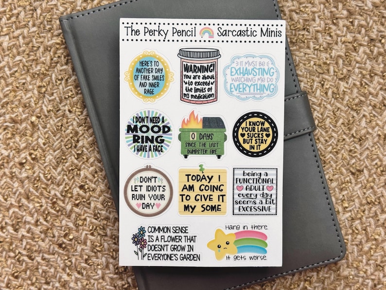 Sarcastic Minis 4x6 Sticker Sheet, Bujo Sticker Sheet, Planner Stickers, Sarcastic Humor, Snarky Mini Stickers Kit, Fun Vinyl Sticker Sheet image 6