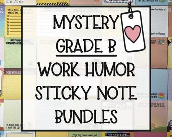 Mystery Grade B Work Humor Sticky Notes Bundle, Funny Sarcastic Oopsie Memo Pad Grab Bag, Assorted Imperfect Office Fun Stationery Blind Bag