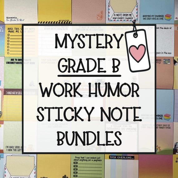 Mystery Grade B Work Humor Sticky Notes Bundle, Funny Sarcastic Oopsie Memo Pad Grab Bag, Assorted Imperfect Office Fun Stationery Blind Bag