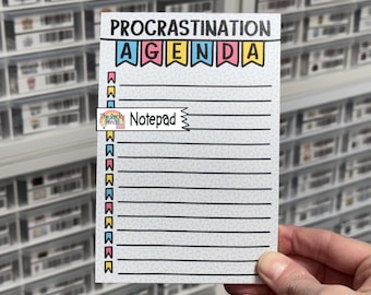 Procrastination Agenda Notepad, Cute Memo Pad, Sarcastic Note Pad, Funny To Do List, 4x6 Lined Notepad, Desk Office Teacher Funny Stationery
