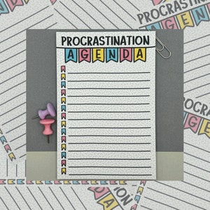 Procrastination Agenda Notepad, Cute Memo Pad, Sarcastic Note Pad, Funny To Do List, 4x6 Lined Notepad, Desk Office Teacher Funny Stationery