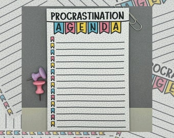 Procrastination Agenda Notepad, Cute Memo Pad, Sarcastic Note Pad, Funny To Do List, 4x6 Lined Notepad, Desk Office Teacher Funny Stationery