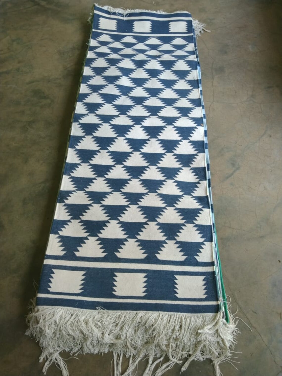 Blue And White Runner Rug Dhurrie Runner Rug Flatwoven Etsy