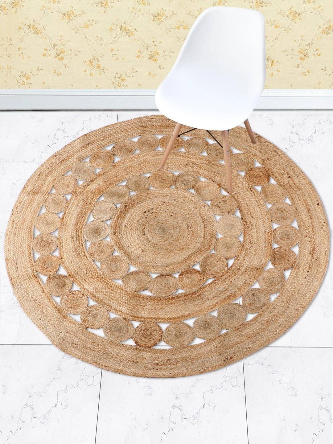 4' X 4' Natural Jute Rug Natural, Jute Braided Round Rug, Designer ...