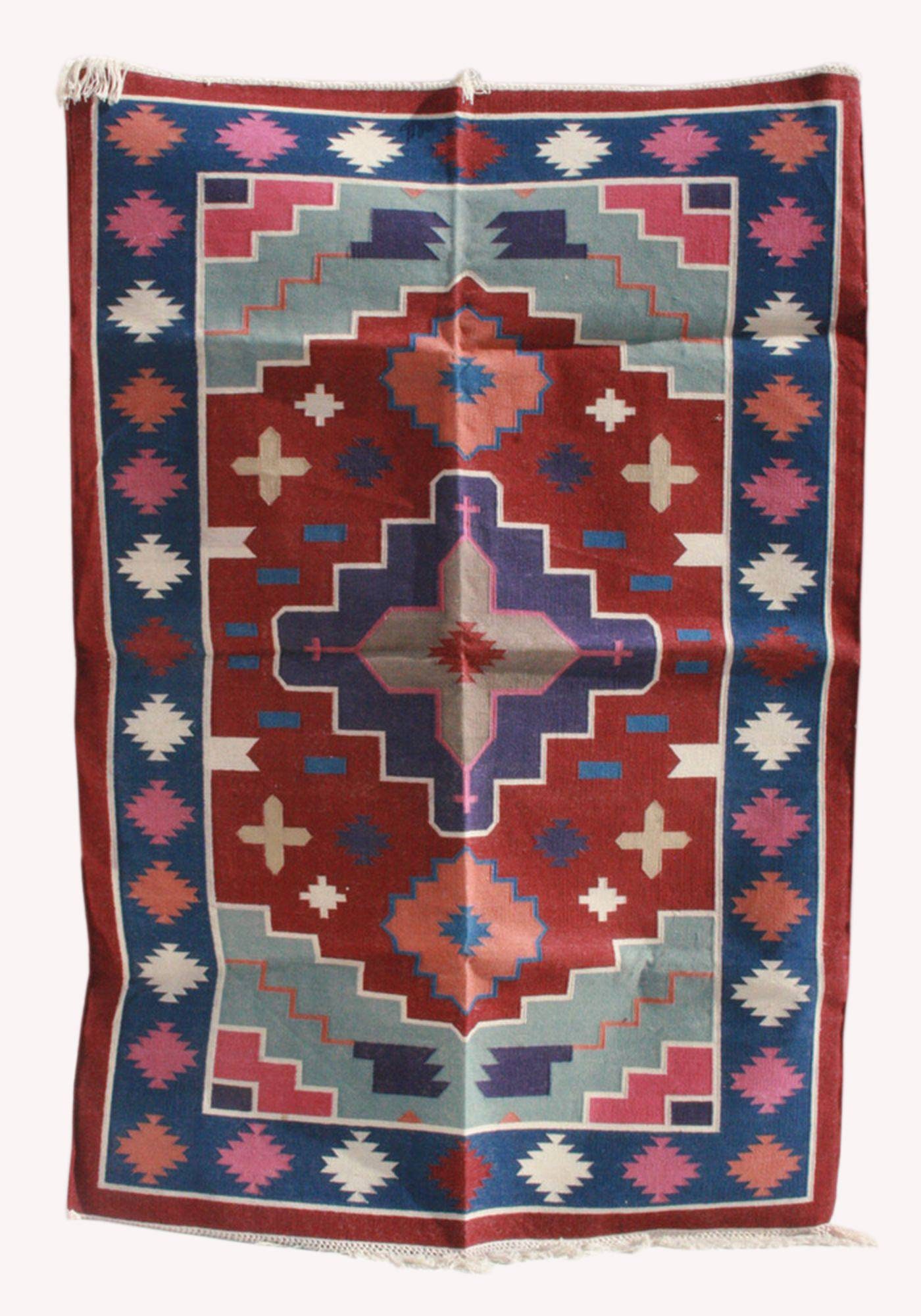 Handwoven Cotton Dhurrie Rug Area Rug Indian Traditional Etsy