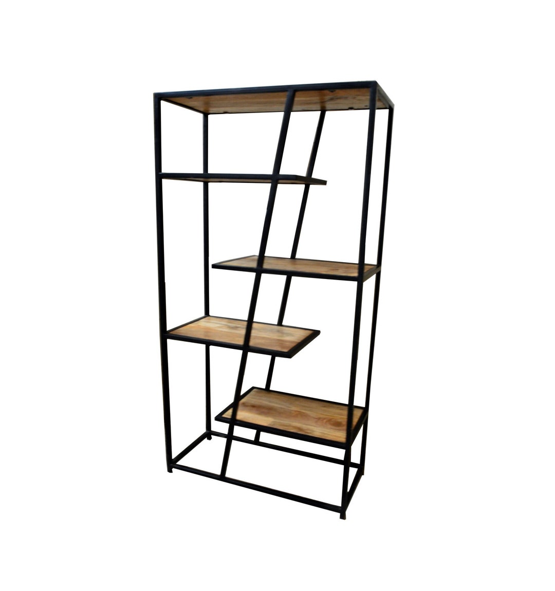 Industrial Bookshelf With Mango Wood Shelves Etsy