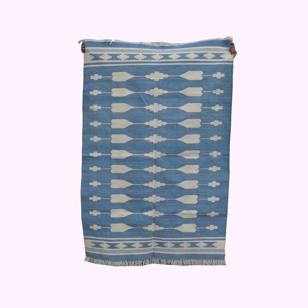 BLUE DHURRIE RUG Etsy