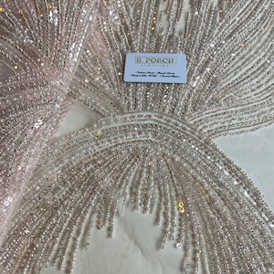 Luxury Bridal ,Heavy beaded Panel Lace,Haute couture Handbeaded Applique for bridals,weddings,prom dress,reception dress sold per yard