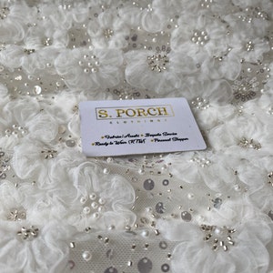 White Luxurious High quality, Rose beaded lace for prom dresses,birthday photoshoot,wedding or engagement dress,reception  ,sold per yard