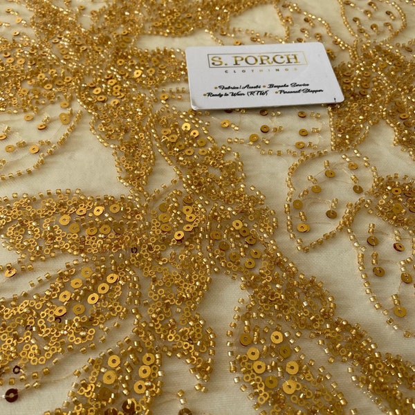 Mariée de luxe, dentelle perlée, dentelle à paillettes haute couture, dentelle appliquée pour les mariées, mariages, robe de bal, robe de réception -Vendu PAR YARD