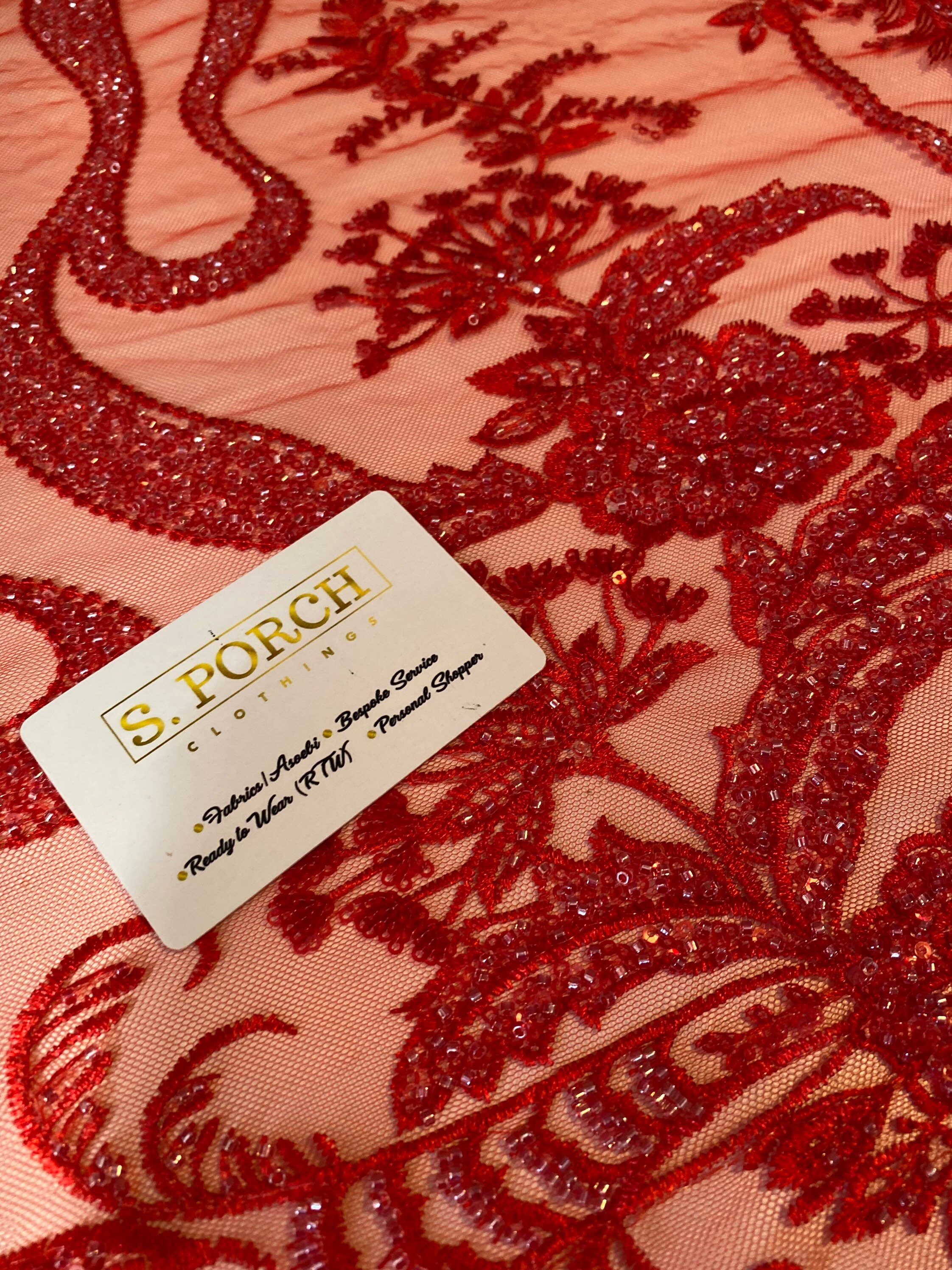 Red Luxury Bridal ,Heavy beaded,Haute couture Handbeaded floral lace,Appliqué lace for bridals,weddings,prom dress, red& white sold per yard