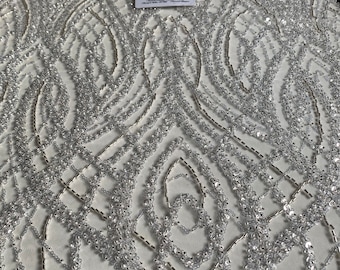 Luxury bridal beaded & Sequin lace ,embellished beaded lace for prom,bridal or weddings Sold PER YARD