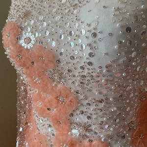 Luxurious High quality, Rose beaded lace for prom dresses,birthday photoshoot,wedding or engagement dress,reception in Peach ,sold per yard