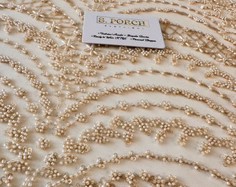 Luxury Bridal ,Heavy beaded,Haute couture Handbeaded lace,Appliqué lace for bridals,weddings,prom dress,reception dress -Sold PER YARD