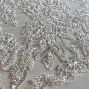 Luxury Bridal ,Heavy beaded,Haute couture Handbeaded Embroidery lace for bridals,weddings,prom dress,reception dress sold per yard