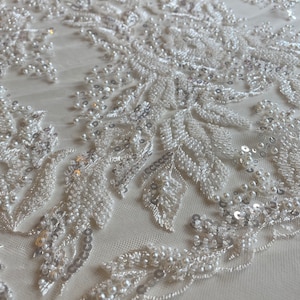 Mariage de luxe, perles lourdes, haute couture, broderie de perles à la main pour mariées, mariages, robe de bal, robe de réception vendue par mètre