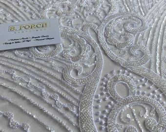 Luxuriöse Stickerei Brautspitze, Schwere Perlen, Haute Couture, handgefertigte Perlenspitze, Spitze für Hochzeiten, Brautmoden, Hochzeitskleid Verkauft lose Lagerware
