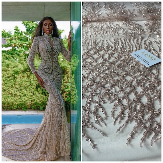 Luxury Bridal ,Heavy beaded,Haute couture Handbeaded lace,Appliqu lace for bridals,weddings,prom dress,reception dress -Sold Per Yard