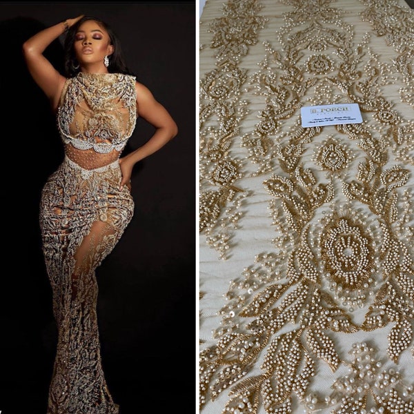 Luxury Bridal ,Heavy beaded,Haute couture Handbeaded Embroidery lace for bridals,weddings,prom dress,reception dress sold per yard