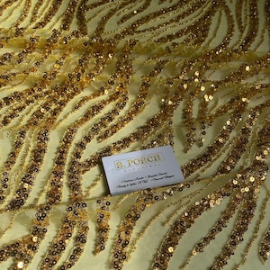 Yellow Luxury bridal beaded & Sequin lace ,embellished beaded lace for prom,bridal or weddings Also in red,orange,black green- Sold PER YARD