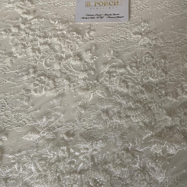 Beaded Chantilly lace for Bridals,Prom dresses,birthday photoshoot,Decorations wedding or engagement,reception,White Sold per Yard