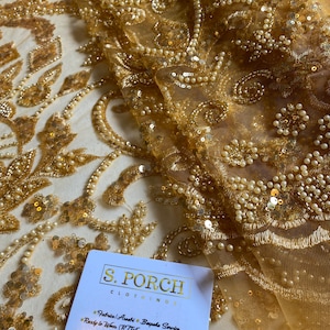 Luxurious High quality pearl-beaded lace for prom dresses,birthday photoshoot,wedding or engagement,reception  Sold per Yard