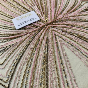Luxury Bridal ,Heavy beaded Panel Lace,Haute couture Handbeaded Applique for bridals,weddings,prom dress,reception dress sold per yard