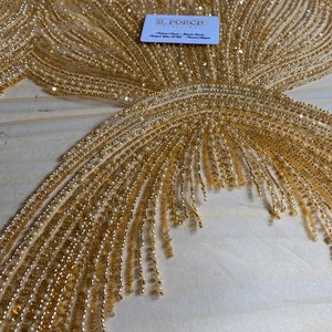 Luxury Bridal ,Heavy beaded Panel Lace,Haute couture Handbeaded Applique for bridals,weddings,prom dress,reception dress sold per yard