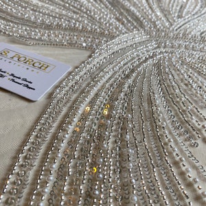 Luxury Bridal ,Heavy beaded Panel Lace,Haute couture Handbeaded Applique for bridals,weddings,prom dress,reception dress sold per yard