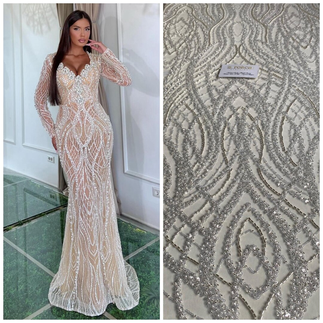 White Beaded Wedding Dress Luxuriys Sequin Bridal Dress main image 1