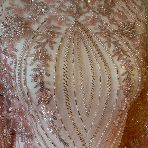 Luxurious High quality pearl-beaded lace for prom dresses,birthday photoshoot,wedding or engagement,reception,Gold,white&pink Sold per Yard