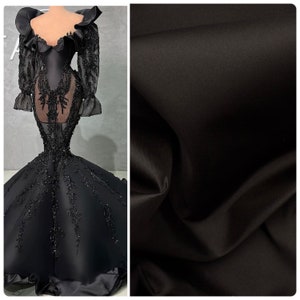 BLACK Luxurious Mikado Fabric ,Best Quality Couture Mikado Satin,Couture dress Satin,Wedding dress, Jackets,Blazers-Sold PER METER