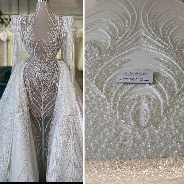 Luxury Bridal ,Heavy beaded,Haute couture Handbeaded lace,Appliqué lace for bridals,weddings,prom dress,reception dress -Sold PER YARD