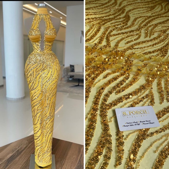 Yellow Luxury Bridal Beaded & Sequin Lace ,embellished Beaded Lace for  Prom,bridal or Weddings Also in Red,orange,black Green- Sold PER YARD -  Etsy Israel