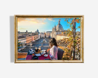 Rome Piazza Navona Oil Painting – Rooftop View, Italy Art (Digital Download)
