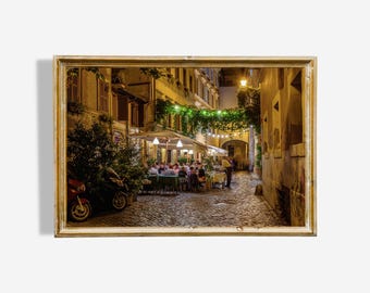 Trastevere Rome Italy Print – Night Street Scene, Museum Quality (Digital Download)