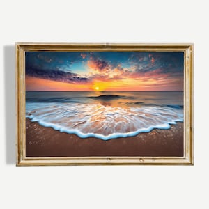 Sunset Beach Scene Digital Oil Painting | Instant Download Wall Art | Home Decor Gift | Printable Poster | Museum Quality Print