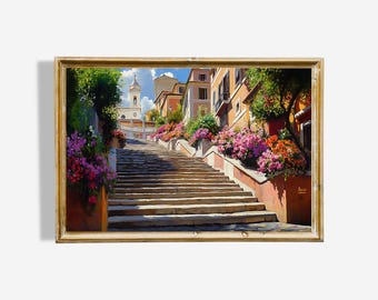 Spanish Steps Rome Art Print – Floral Italy Oil Painting (Digital Download)