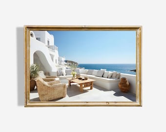 Charming Greek Island Terrace Digital Oil Painting Wall Art | Museum Quality | Instant Download | Great Gift for Greece Art Lovers