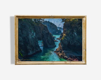 Oregon Coast Beach Watercolor Painting Instant Download Printable Wall Art Gift