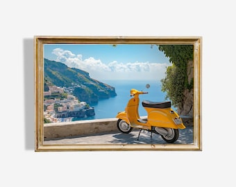 Amalfi Coast Scooter Painting: Italian Seaside Art Print (Digital Download)