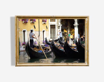 Experience the Beauty of Venice with Handsome Gondoliers - Museum Quality Digital Oil Painting Art Print