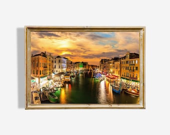 Grand Canal Venice Twilight Oil Painting – Italy Landscape Art Print (Digital Download)