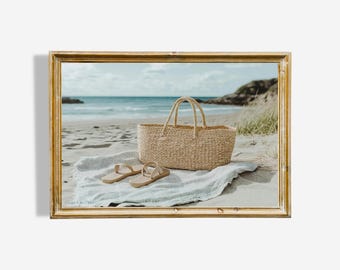 Beach Scene Oil Painting Print: Coastal Home Decor (Digital Download)